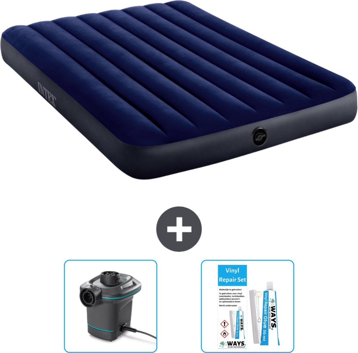 Intex Luchtbed - Twijfelaar - 137 x 191 x 25 cm - Blauw - Inclusief Pomp en Reparatieset
