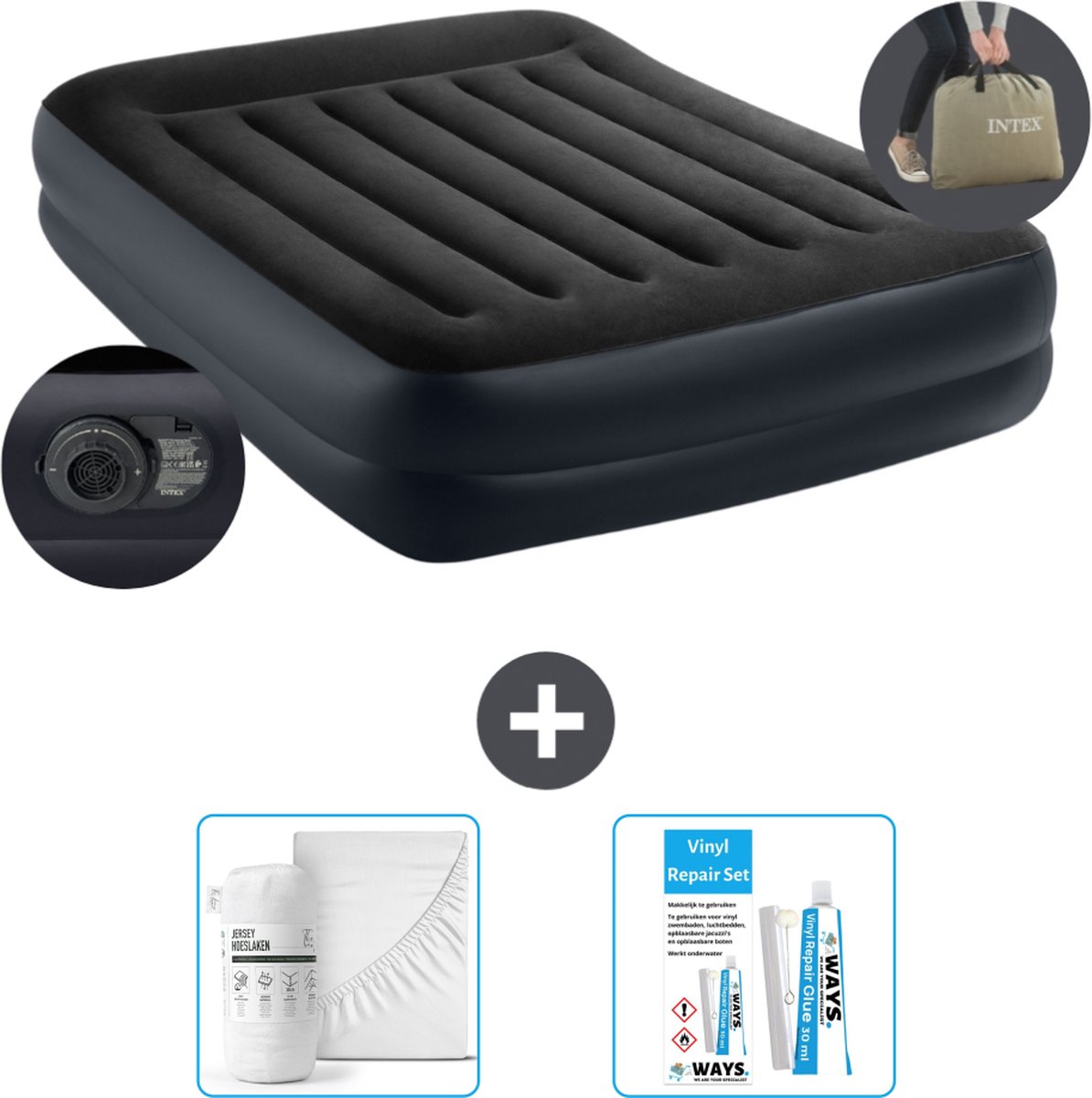 Intex Luchtbed - 2-Persoons - 152 x 203 x 42 cm - Blauw - Inclusief pomp - Accessoires CB16