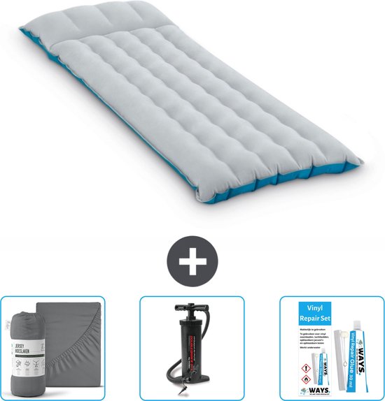 Intex Campingmat - 1-Persoons - 67 x 184 x 17 cm - Blauw - Inclusief Hoeslaken - Pomp en Reparatieset