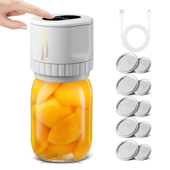 Clixify Vacumeermachine - Vacuümmachine - Vacuümsealer - Vacuüm pomp - Voor masonjars - Wit - 2 mondafdichtingen - Mason-potten sealer