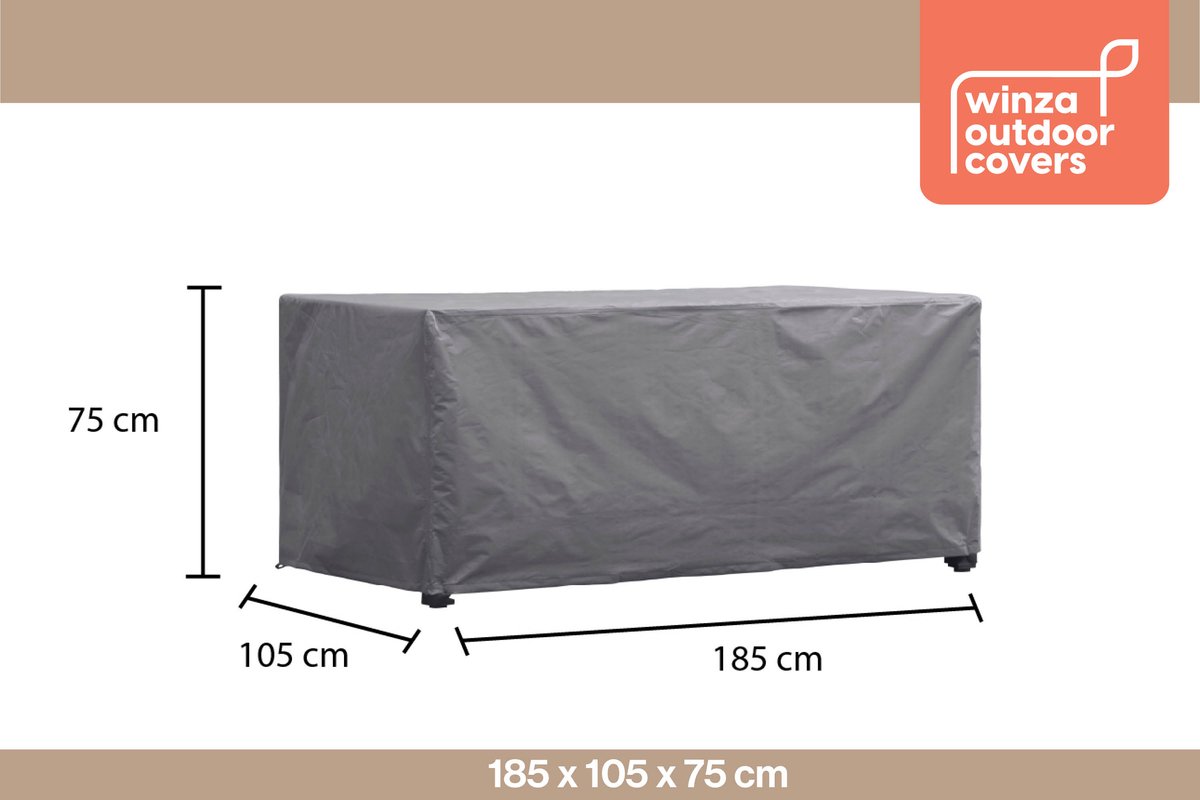 Winza Outdoor Covers Premium - beschermhoes tafel tot 180 cm - Afmeting : 185x105x75 cm - tuintafel hoes - tuinmeubelhoes - 2 jaar garantie Antraciet