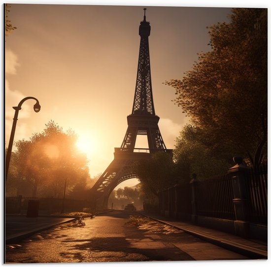 Dibond - Parijs - Eiffeltoren - Stad - Frankrijk - Gebouw - 50x50 cm Foto op Aluminium (Met Ophangsysteem)