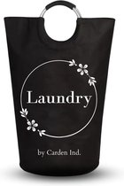 Moderne zwarte wasmand met 82 liter inhoud, wasverzamelaar, wasmand, waszak, opvouwbaar, met opschrift 'Laundry' en bloemenpatroon