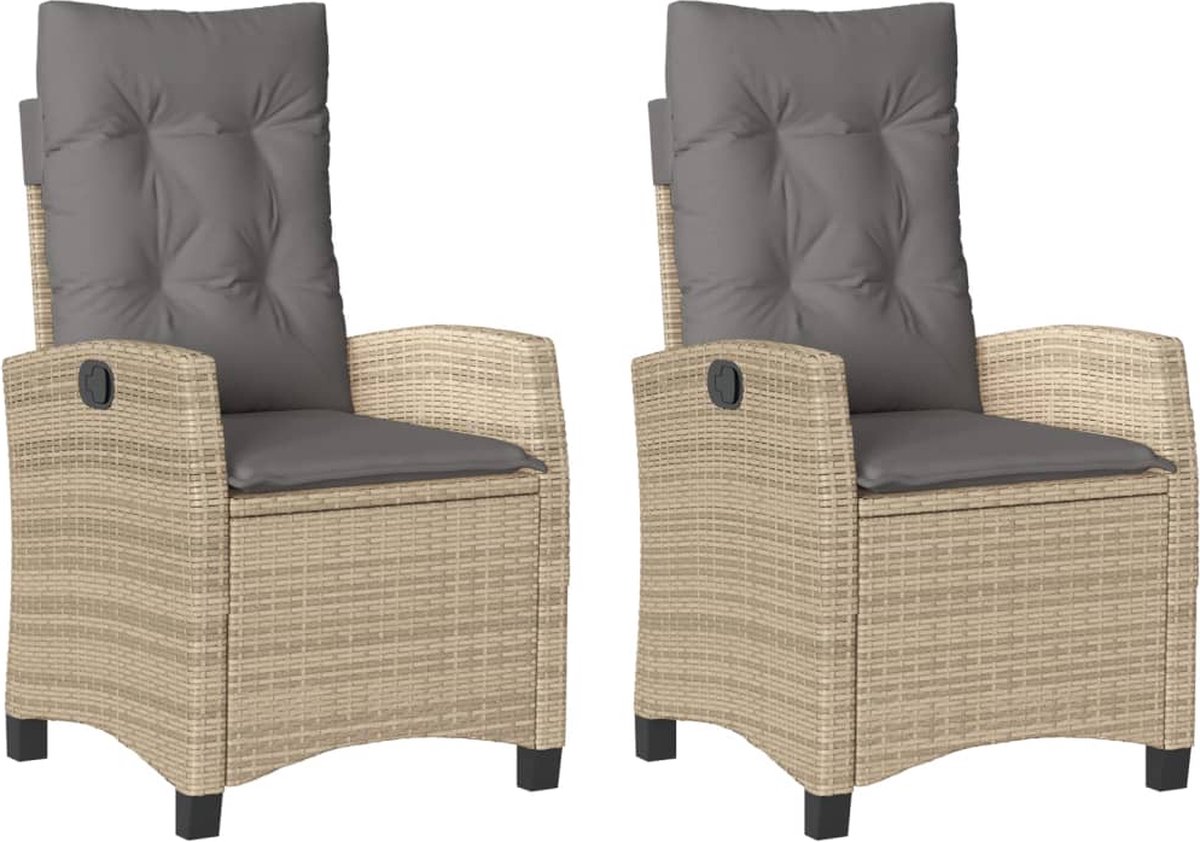 vidaXL - Tuinstoelen - 2 - st - verstelbaar - kussens - poly - rattan - gemengd - beige