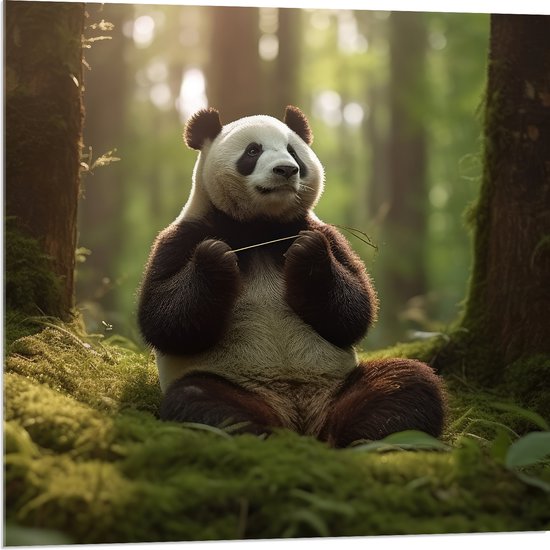 Acrylglas - Panda - Dier - Bos - 80x80 cm Foto op Acrylglas (Wanddecoratie op Acrylaat)