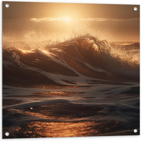 Tuinposter – Zon - Zonsondergang - Zee - Golven - 80x80 cm Foto op Tuinposter (wanddecoratie voor buiten en binnen)