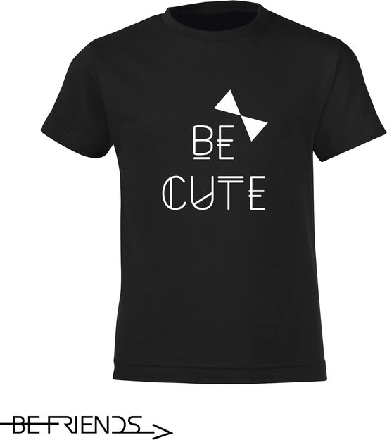 Be Friends T-Shirt - Be cute - Kinderen - Zwart - Maat 2 jaar