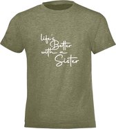 Be Friends T-Shirt - Life's better with a sister - Kinderen - Kaki - Maat 2 jaar