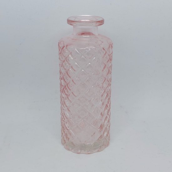 Sierlijk Vaasje Ruit - 13.5 cm x Ø 5.5 cm - Glas - Roze - Woondecoratie - Vazen