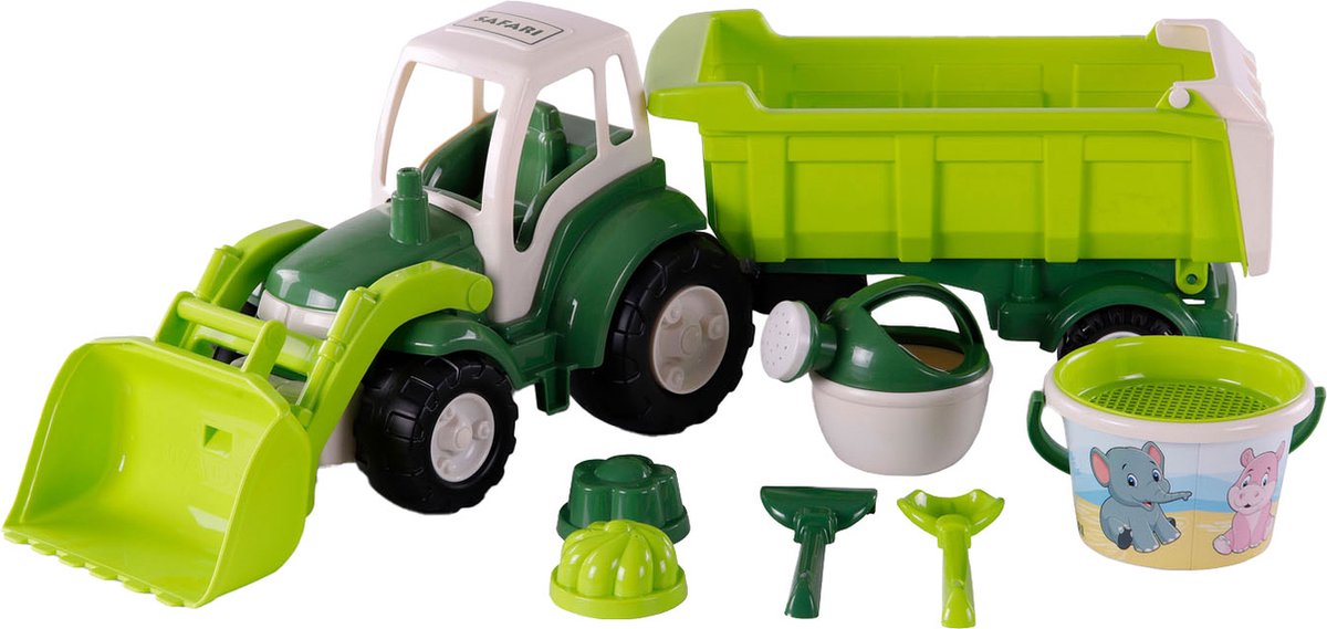 Cavallino XL Tractor Groen met Kiep- Aanhangwagen en Emmerset, 9dlg.