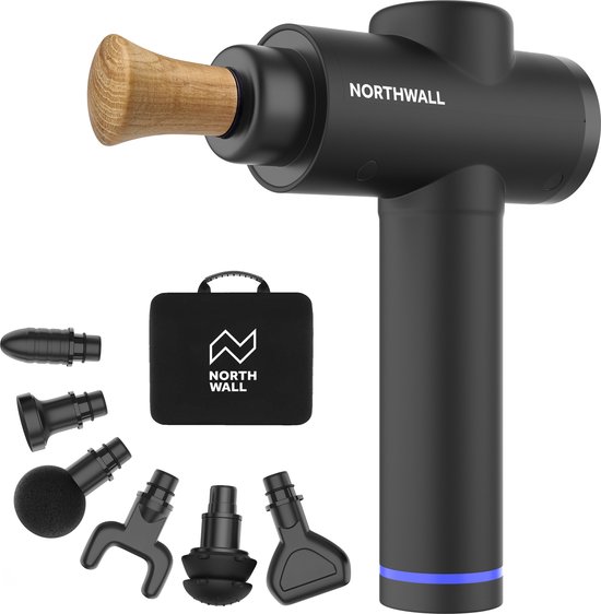 Northwall Massage Gun Prime Inclusief Eiken Houten Massagekop - Sport en Relax Massage apparaat - Professioneel Massage Pistool