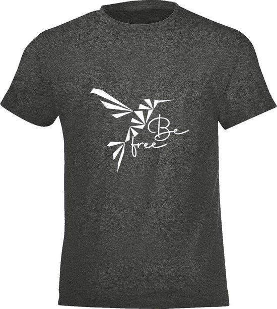 Be Friends T-Shirt - Be free Vogel - Kinderen - Grijs - Maat 12 jaar