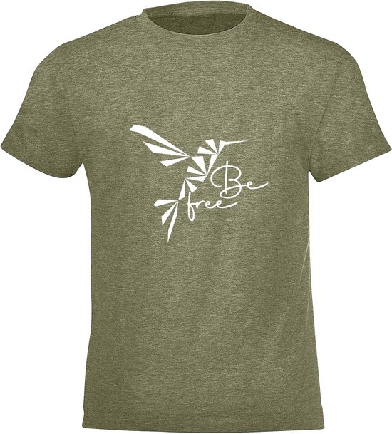 Be Friends T-Shirt - Be free Vogel - Kinderen - Kaki - Maat 12 jaar