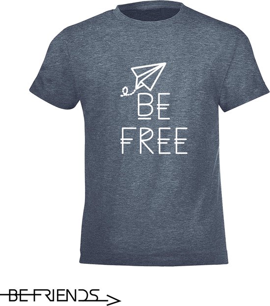 Be Friends T-Shirt - Be free - Kinderen - Denim - Maat 8 jaar