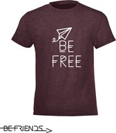 Be Friends T-Shirt - Be free - Kinderen - Bordeaux - Maat 12 jaar