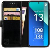 Rosso Element Book Case Wallet Hoesje Geschikt voor Xiaomi Redmi Note 13 5G | Portemonnee | 3 Pasjes | Magneetsluiting | Stand Functie | Zwart