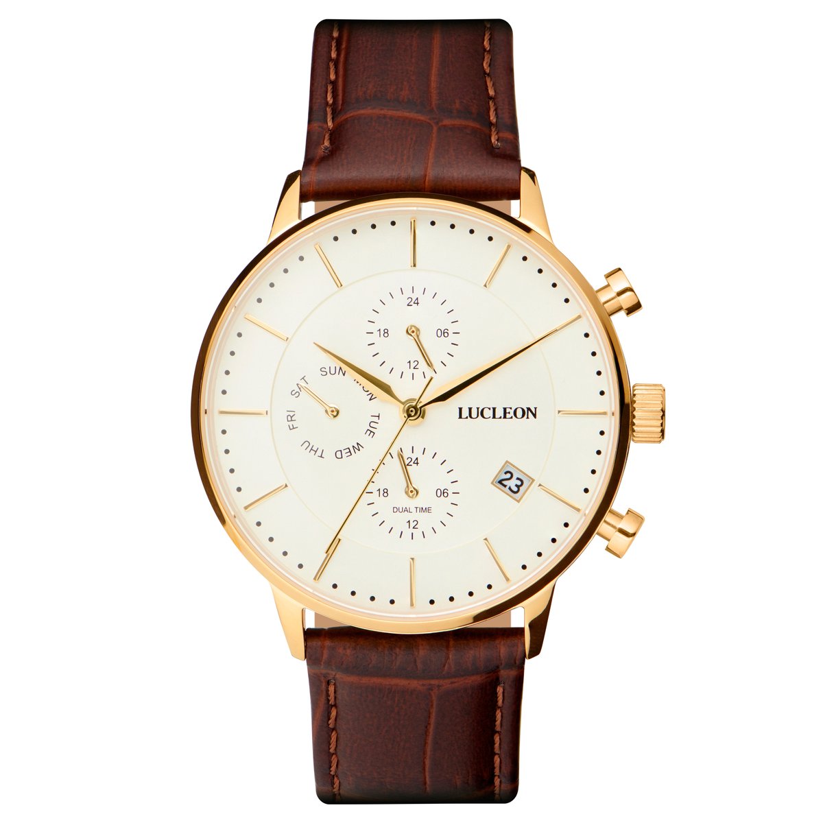 Lucleon Laurens Ternion roestvrijstalen horloge met dubbele tijdzone voor heren