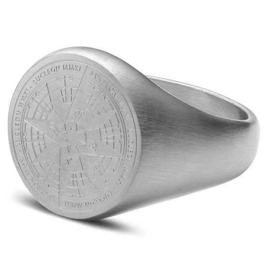Lucleon - Zilverkleurige gepolijste roestvrijstalen zegelring voor heren met kompas