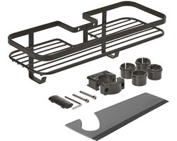 Metaltex - Doucherek - Badkamerrek voor aan de douche - Ophangen zonder boren - Inclusief ophangbare wisser - Inclusief aanpasbaar bevestigingsmateriaal - 29x11x9 cm - 5 jaar garantie - matzwart - haakjes