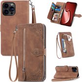 OPPO A94 Book Case Cover avec Camera Protection - Cuir Artificiel - Porte-Cartes - Cordon - Motif Fleurs - OPPO A94 - Marron