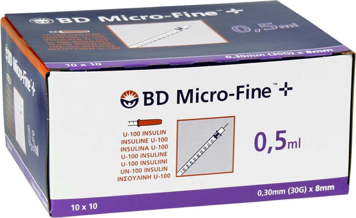 Goedkoopste Microfine Insulinespuit 0,5ml U100 naald 0,30mm (30G) x 8mm