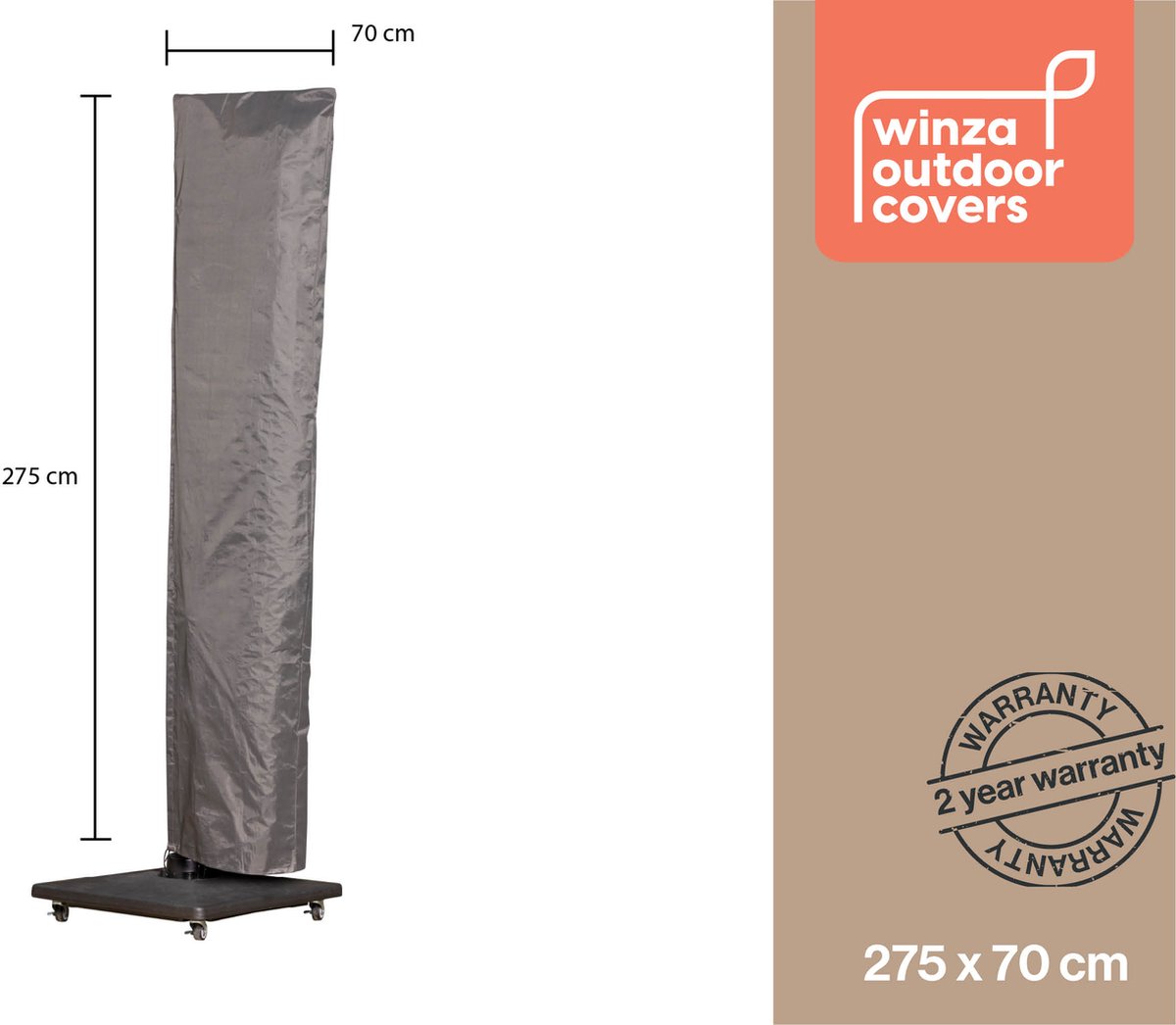 Winza Outdoor Covers Premium - Parasolhoes - Beschermhoes voor Parasol tot 4m - Waterdicht PP Textiel - Grijs - 275x70 cm met Opzetstok - 2 Jaar Garantie Antraciet