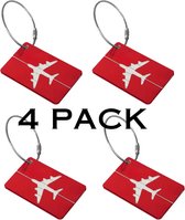 4x étiquette de bagage en aluminium, étiquettes de bagage rouges valises de voyage étiquettes de bagage en aluminium de style avion