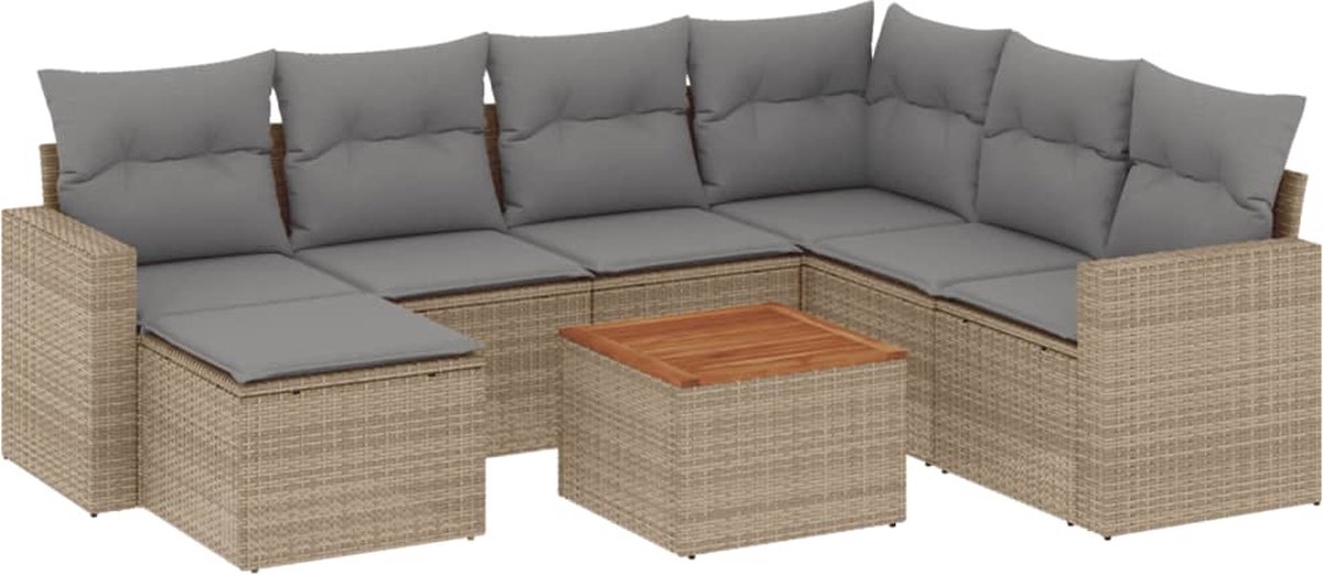 vidaXL 8-delige - Loungeset - met - kussens - poly - rattan - beige