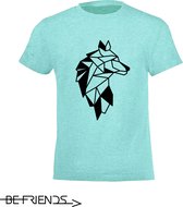 Be Friends T-Shirt - Wolf - Kinderen - Mint groen - Maat 2 jaar