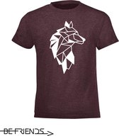 Be Friends T-Shirt - Wolf - Kinderen - Bordeaux - Maat 2 jaar