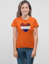 Dames Slim fit T-shirt Nederlandse vlag met Hart magic sequence | koningsdag kleding| Holland | EK-WK-Olympische Spelen | Oranje | maat M