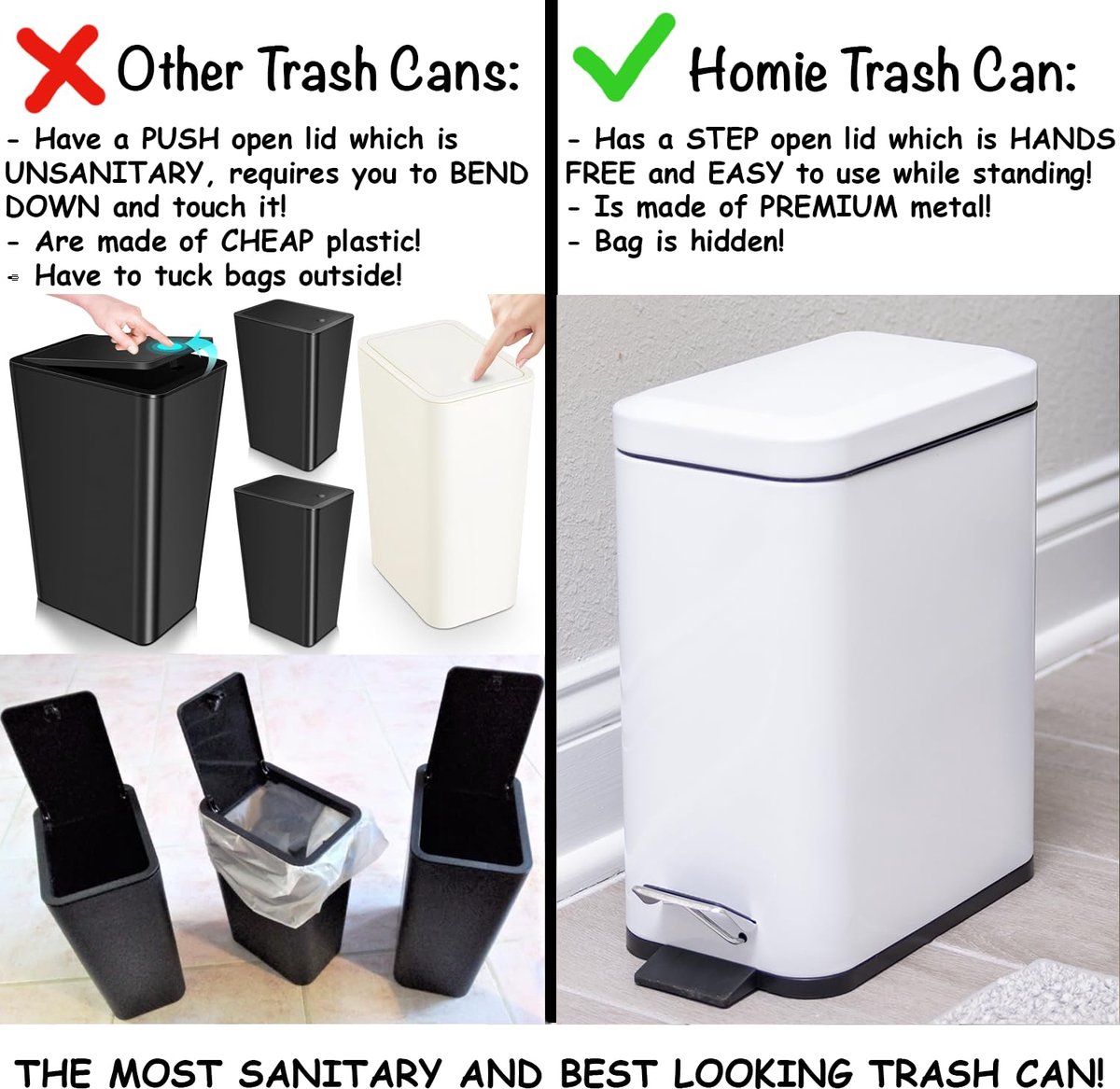 Ulisem Petite Poubelle Salle De Bain, Poubelle à Pédale 5L, Square