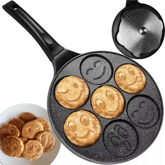 Koekenpan voor het bakken van 7 emoji pancakes - Omelet pan - Pannenkoeken pan - Met antiaanbaklaag - 26 cm - Zwart