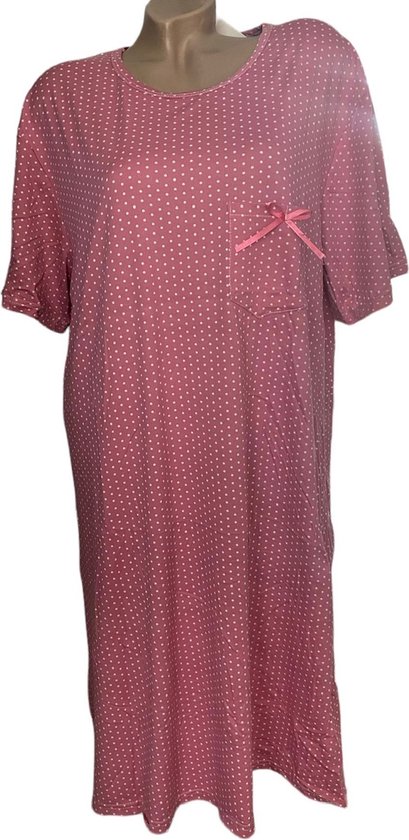 Dames nachthemd korte mouw 6533 met stippen XXXL roze