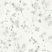 Bloemen behang Profhome 387263-GU vliesbehang hardvinyl warmdruk in reliëf glad met bloemen patroon mat wit grijs 5,33 m2