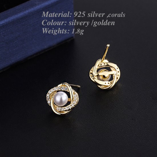Paragon Cat.925 Silver Simple Flower Pearl Clover Earrings