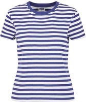 Urban Classics - Regular Striped Dames T-shirt - L - Wit/Blauw