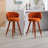 Sweiko 2 ensembles de tabourets de bar rotatifs à 360° en velours, chaises de salle à manger, design rivets, pieds en bois, maison/îlot de cuisine/bar de petit-déjeuner/restaurant