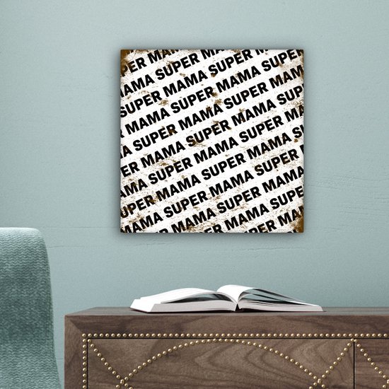 Peintures sur Toile Cadeau Mère - Super Maman - Vintage - 20x20 cm - Décoration murale