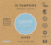 Ginger Organic Super Tampons - 15 stuks - Puur Biologisch Katoen - Ultiem Comfort - Betrouwbare Kwaliteit - Huidvriendelijk