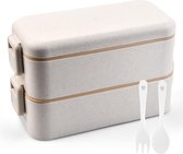 1 pak 800 ml 2-laags Bento-lunchbox met bestek voor volwassenen en kinderen