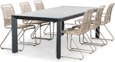 LUX outdoor living Cortona Grey/Gladys zand dining tuinset 7-delig | polywood + touw | 220cm | 6 personen