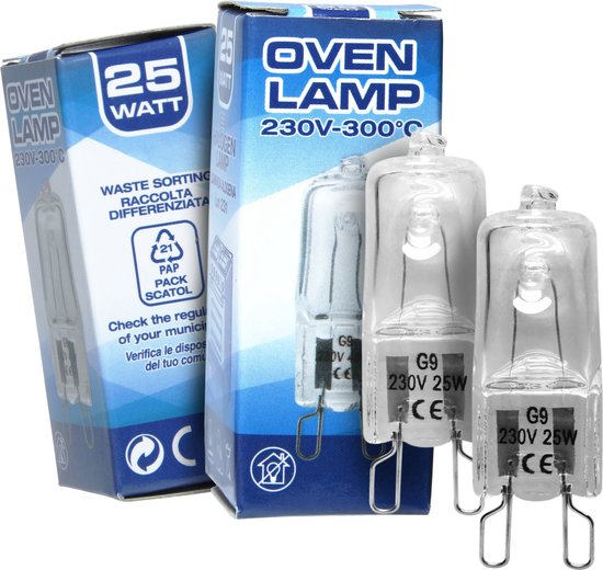 2x Ovenlamp G9 230V 25W 300°C - halogeenlamp voor oven magnetron afzuigkap - 25 watt - 300 graden