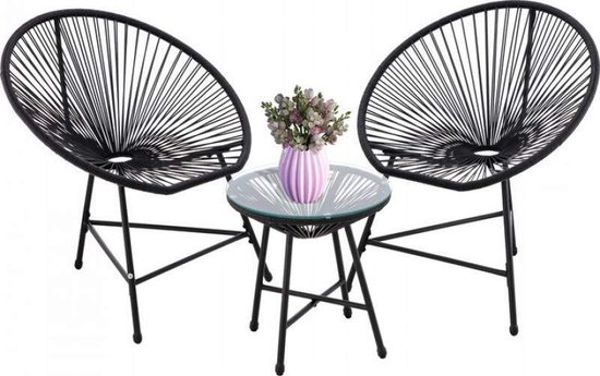 Tuin set- terras set- tafel + 2 stoelen- Zwart - Tuinmeubel
