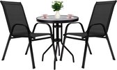 Springos Tuinset - 2 Delig - 2 Stoelen - 1 Tafel - Metaal - Gehard Glas - Zwart