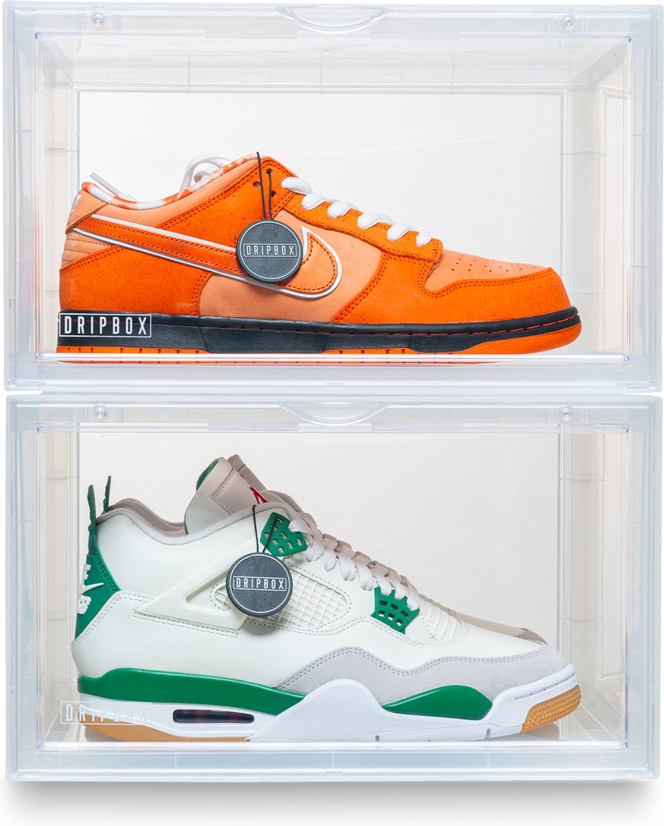 Dripbox - Sneakerbox 2-pack Transparant | Sneaker Crate Transparant | Sneaker Box | Schoenenopberger | Sneakerbox | Schoenenkast | Sneaker opbergsysteem | Sneakercrate | Met magnetische sluiting | Doorzichtig | Clear