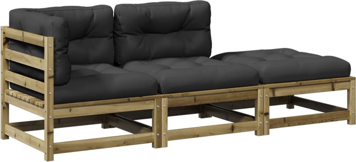 vidaXL 3-delige - Loungeset - met - kussens - geïmpregneerd - grenenhout antraciet