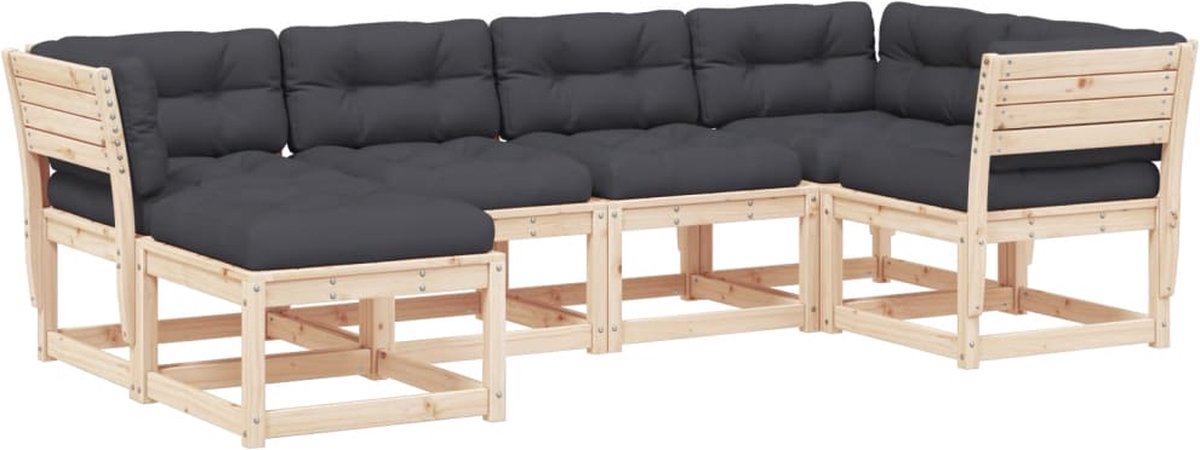 VidaXL 6-delige Loungeset met kussens massief grenenhout