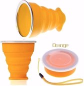 Oranje - Opvouwbare Siliconen Beker met Deksel - 200 ml | Compact, Draagbaar - EcoDoen - Kantoor - Camping - Thuis - School - Buitenshuis