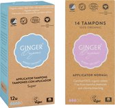 Ginger Organic - Tampons - Normaal + Super - Met applicator - Comfortabel - Organisch - Luxe ontwerp
